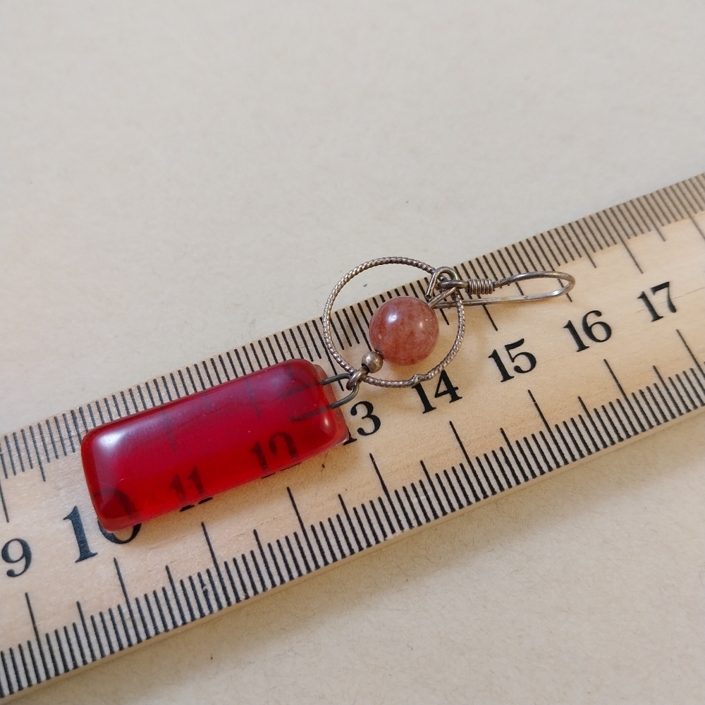 Sterling Silver Red Dangle Earrings - Picture 8 of 14